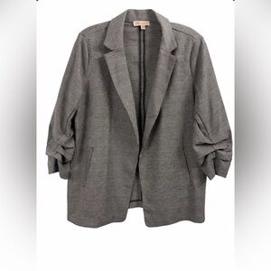 Philosophy Woman Glen Plaid Ruched 3/4 Sleeve Blazer Gray Plus 1X